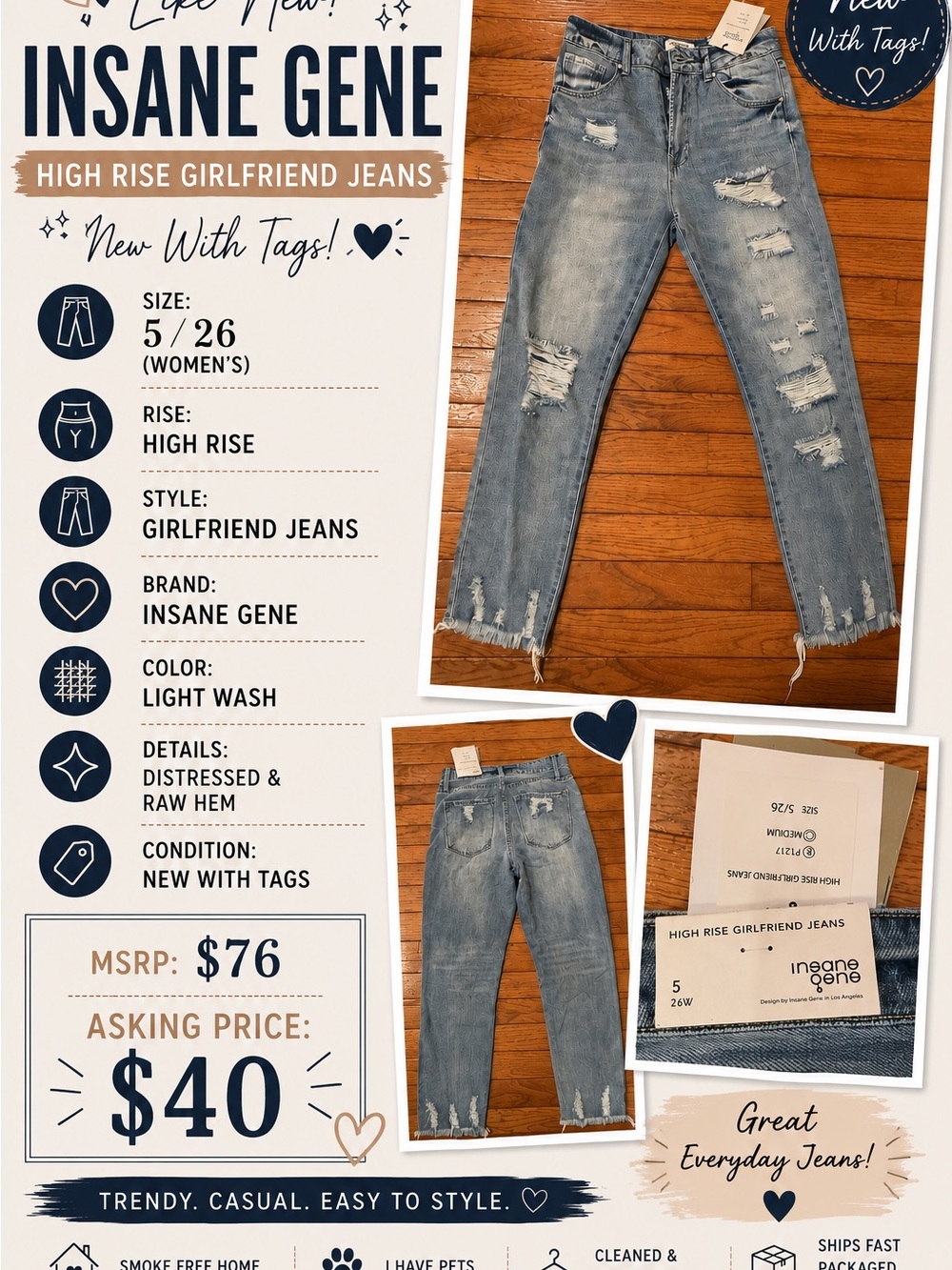 Insane Gene High-Rise Girlfriend Jeans - Light Wash